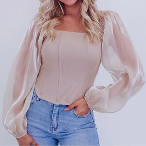 Organza Sleeve Corset Top - Brand New